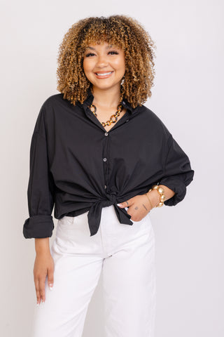 Classic Essential Button-Down Top, BLACK
