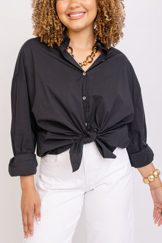 Classic Essential Button-Down Top, BLACK