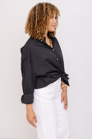 Classic Essential Button-Down Top, BLACK