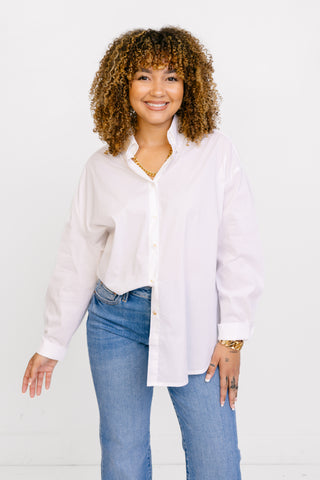 Classic Essential Button-Down Top, WHITE