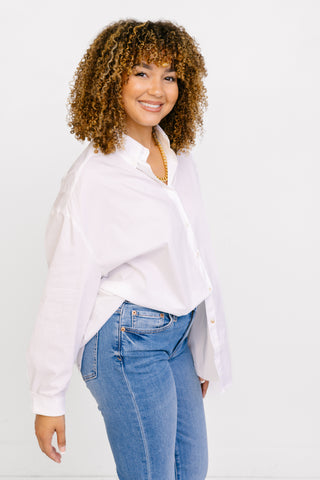 Classic Essential Button-Down Top, WHITE