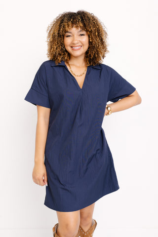 THML: Polished Edge Mini Dress, NAVY
