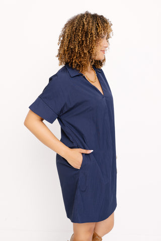 THML: Polished Edge Mini Dress, NAVY