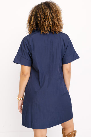 THML: Polished Edge Mini Dress, NAVY
