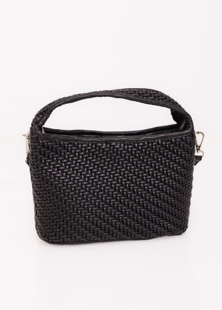 WOVEN LEATHER BAG, BLACK