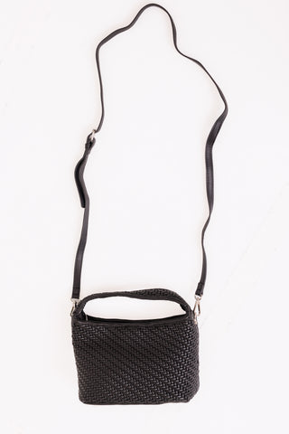 WOVEN LEATHER BAG, BLACK