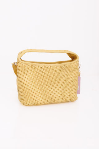 WOVEN LEATHER BAG, YELLOW