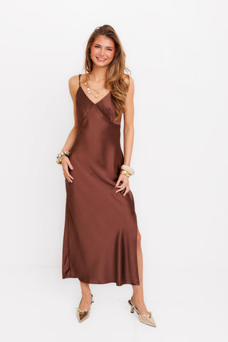 Tamara Midi Dress, DARK BROWN