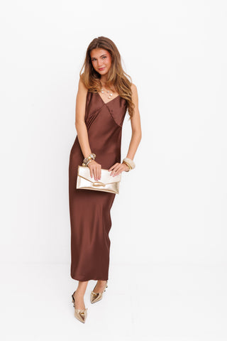 Tamara Midi Dress, DARK BROWN
