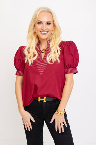 Take You There Blouse, BURGUNDY