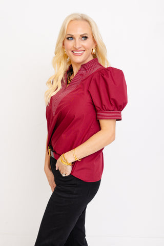 Take You There Blouse, BURGUNDY