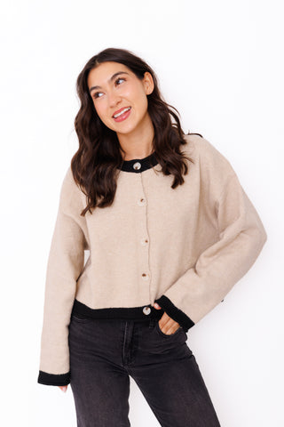 The Noelle Cardigan, TAUPE/ BLACK