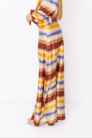 Sunset State of Mind Skirt – warm watercolor stripe high-waisted maxi skirt – view 2