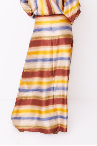 Sunset State of Mind Skirt – warm watercolor stripe high-waisted maxi skirt – view 3