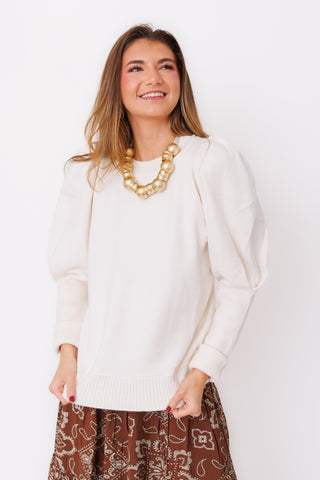 Pure Perfection Sweater – ivory knit sweater with statement puff sleeves