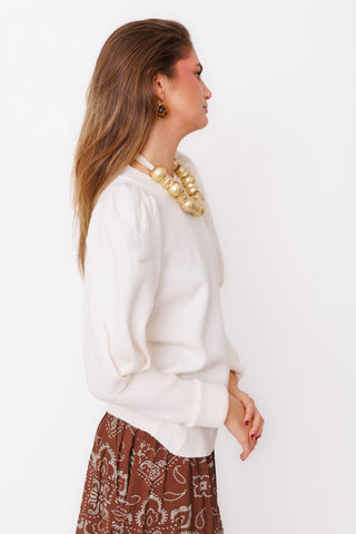 Pure Perfection Sweater – ivory knit sweater with statement puff sleeves – view 3