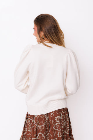 Pure Perfection Sweater – ivory knit sweater with statement puff sleeves – view 4
