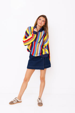 Color Me Happy Sweater – multicolor striped chunky knit quarter zip sweater – view 2