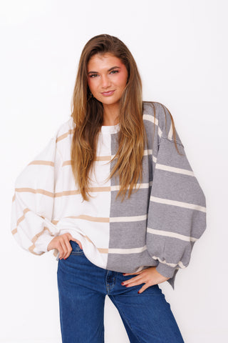 Better Together Sweater – ivory, beige and gray colorblock striped oversized sweater