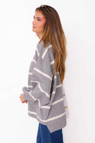 Better Together Sweater – ivory, beige and gray colorblock striped oversized sweater – view 4