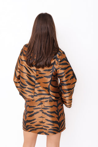 Tigers Eye Top – chocolate brown and black tiger print cropped blouse with wide sleeves – view 4