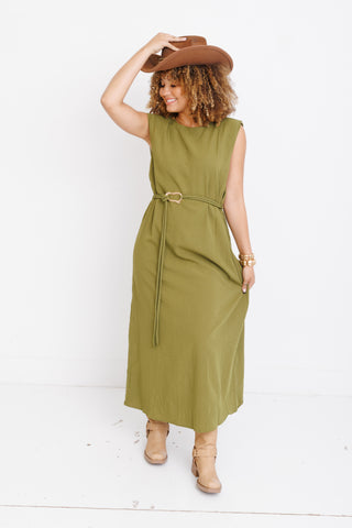Sculpted Ease Midi Dress, OLIVE