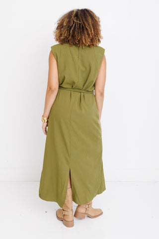 Sculpted Ease Midi Dress, OLIVE
