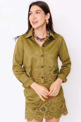Olive Branch Eyelet Top