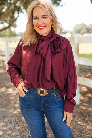 Everyday Drama Blouse, BURGUNDY