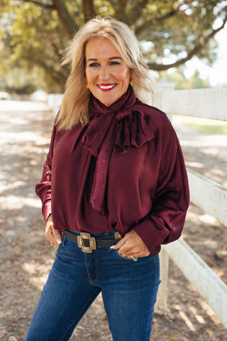 Everyday Drama Blouse, BURGUNDY