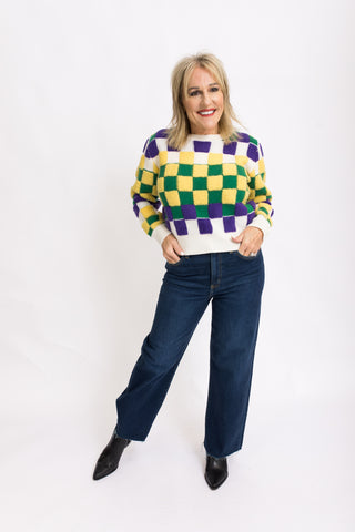 Mardi Gras Checker Sweater