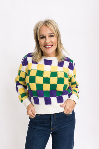 Mardi Gras Checker Sweater