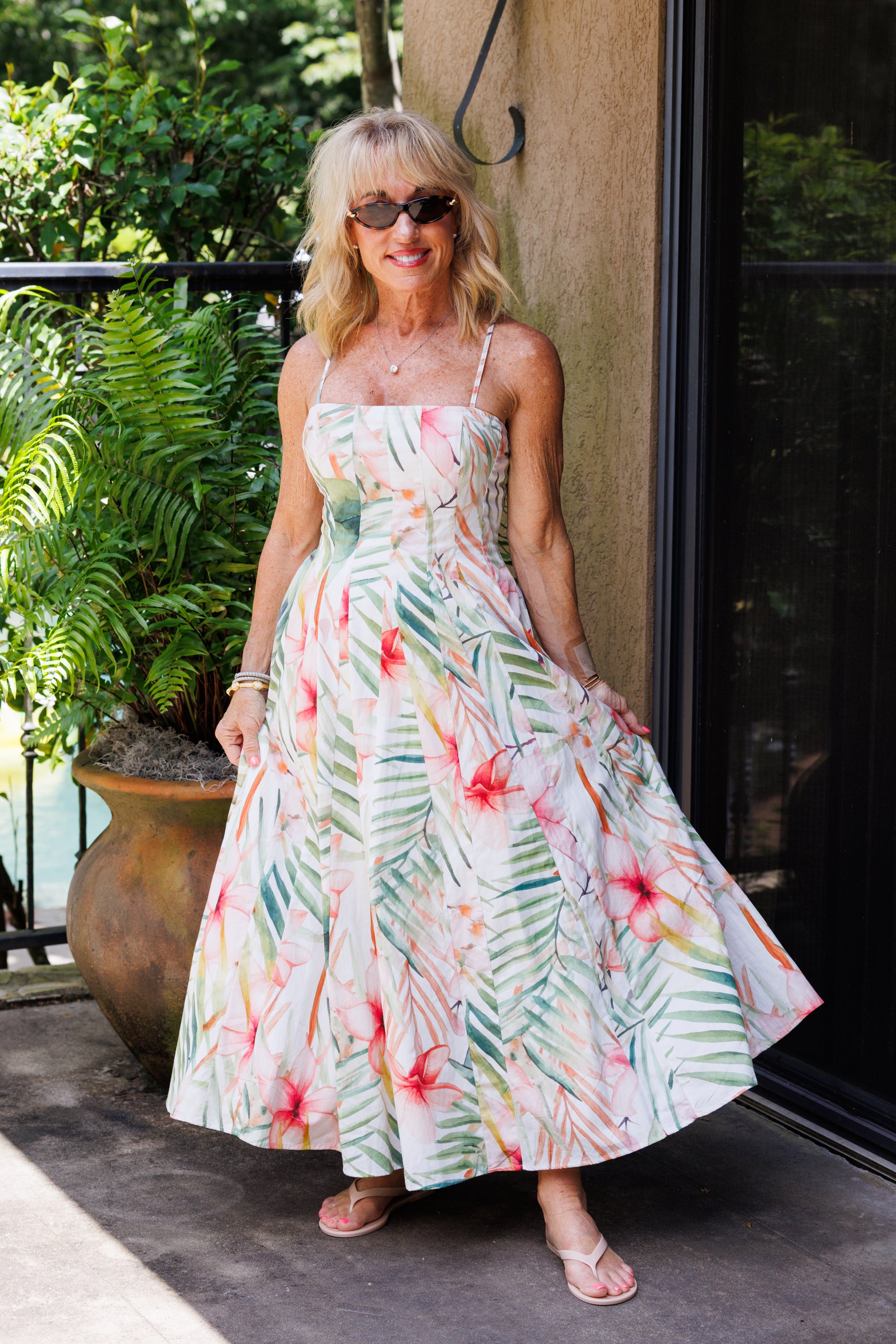 dress for vacation in tropical Tropical Sunset Midi Dress