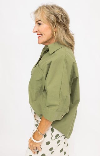 Cafe' Madeline Top, OLIVE