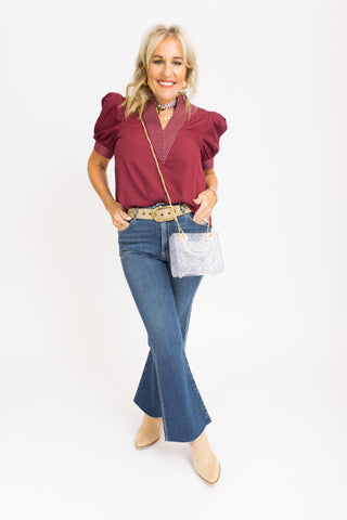 Take You There Blouse, BURGUNDY
