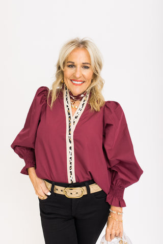 Savvy Babe Blouse, MERLOT