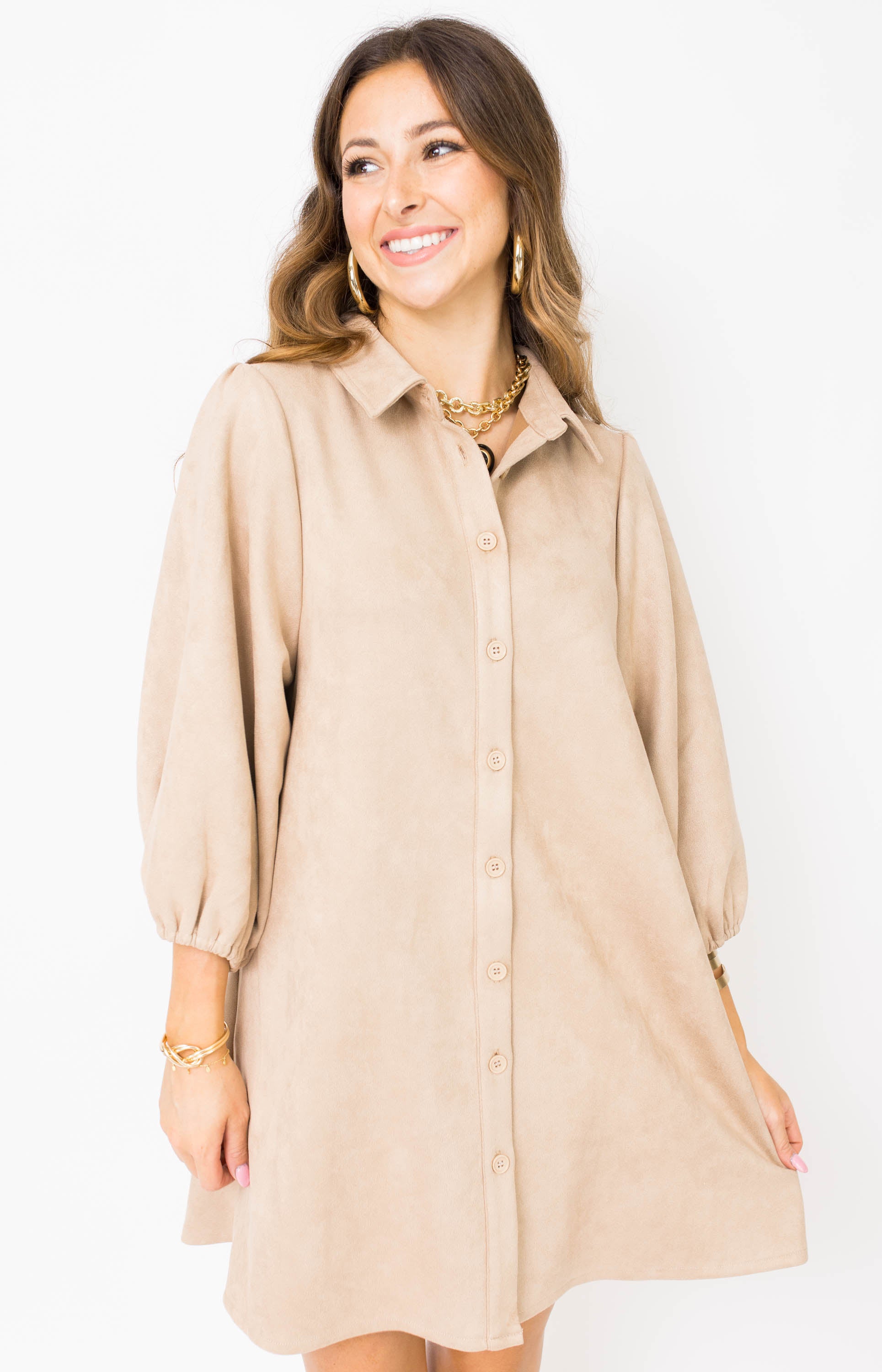 Dolce Cabo: Over the Moon Vegan Suede Mini Dress, CAMEL