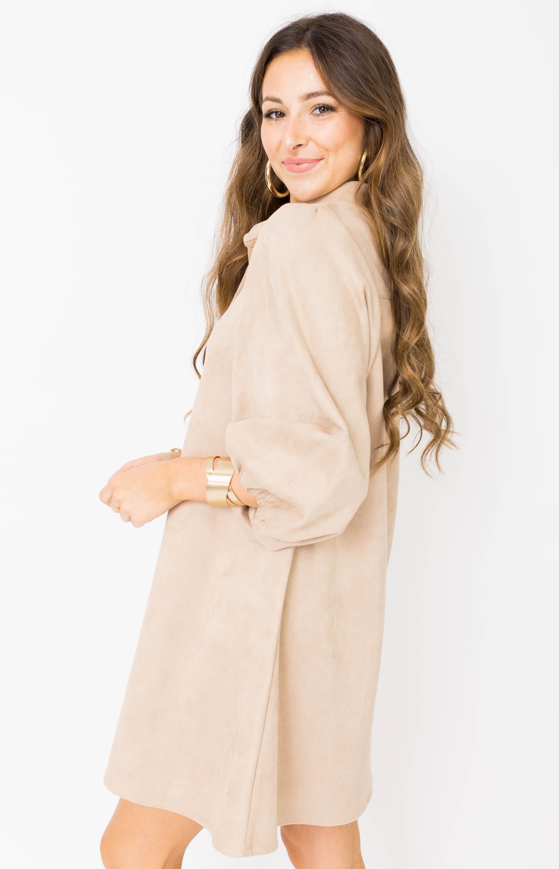 Dolce Cabo: Over the Moon Vegan Suede Mini Dress, CAMEL