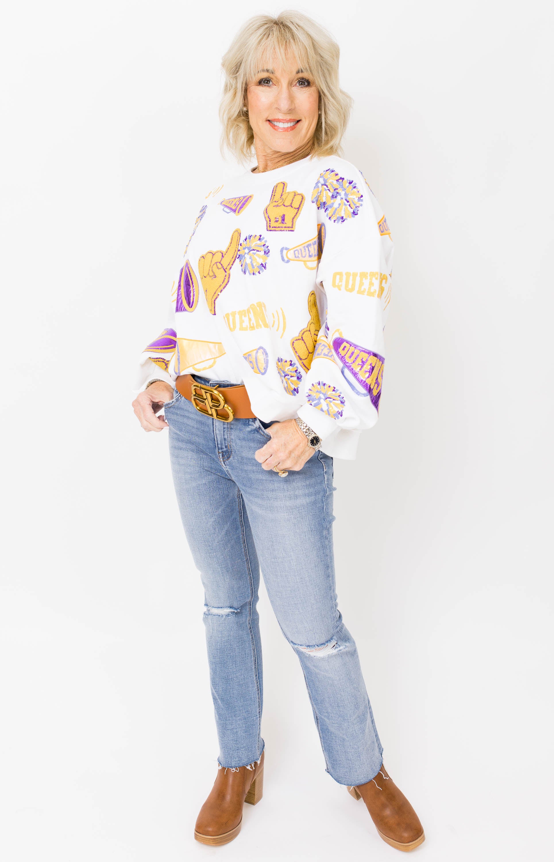 Queen of Sparkles: Cheers Queens Icon Sweatshirt, WHITE