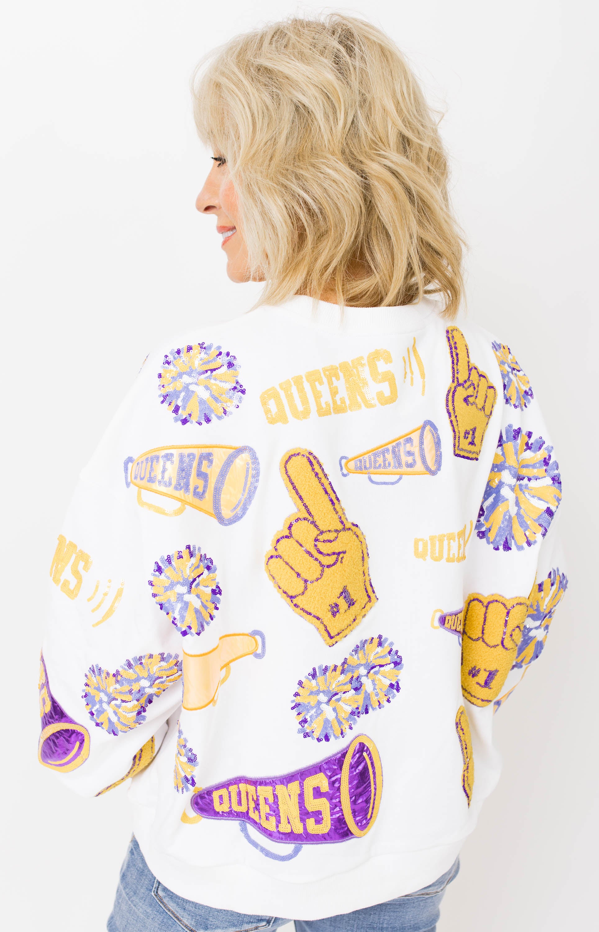 Queen of Sparkles: Cheers Queens Icon Sweatshirt, WHITE