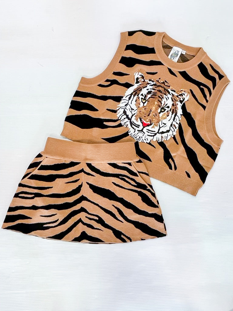 Queen of Sparkles: Tiger Stripe Tiger Face Sweater Tank, TIGER
