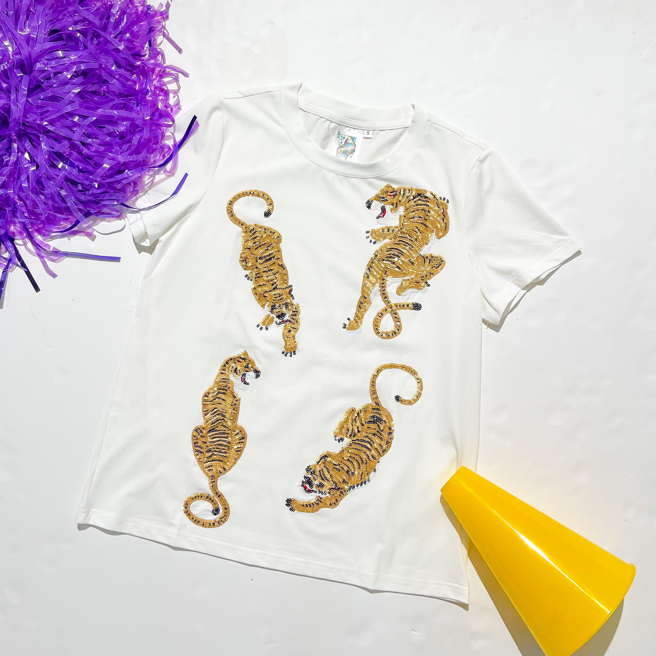 Queen of Sparkles: White Crawling Tiger Tee