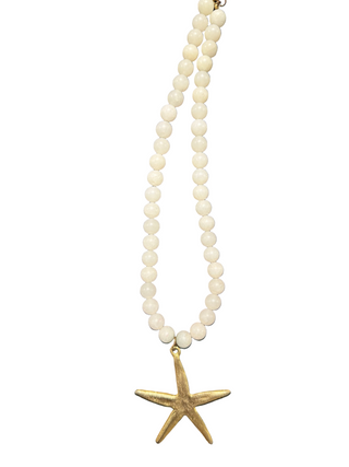 Gemstone Beaded Starfish Necklace, WHITE