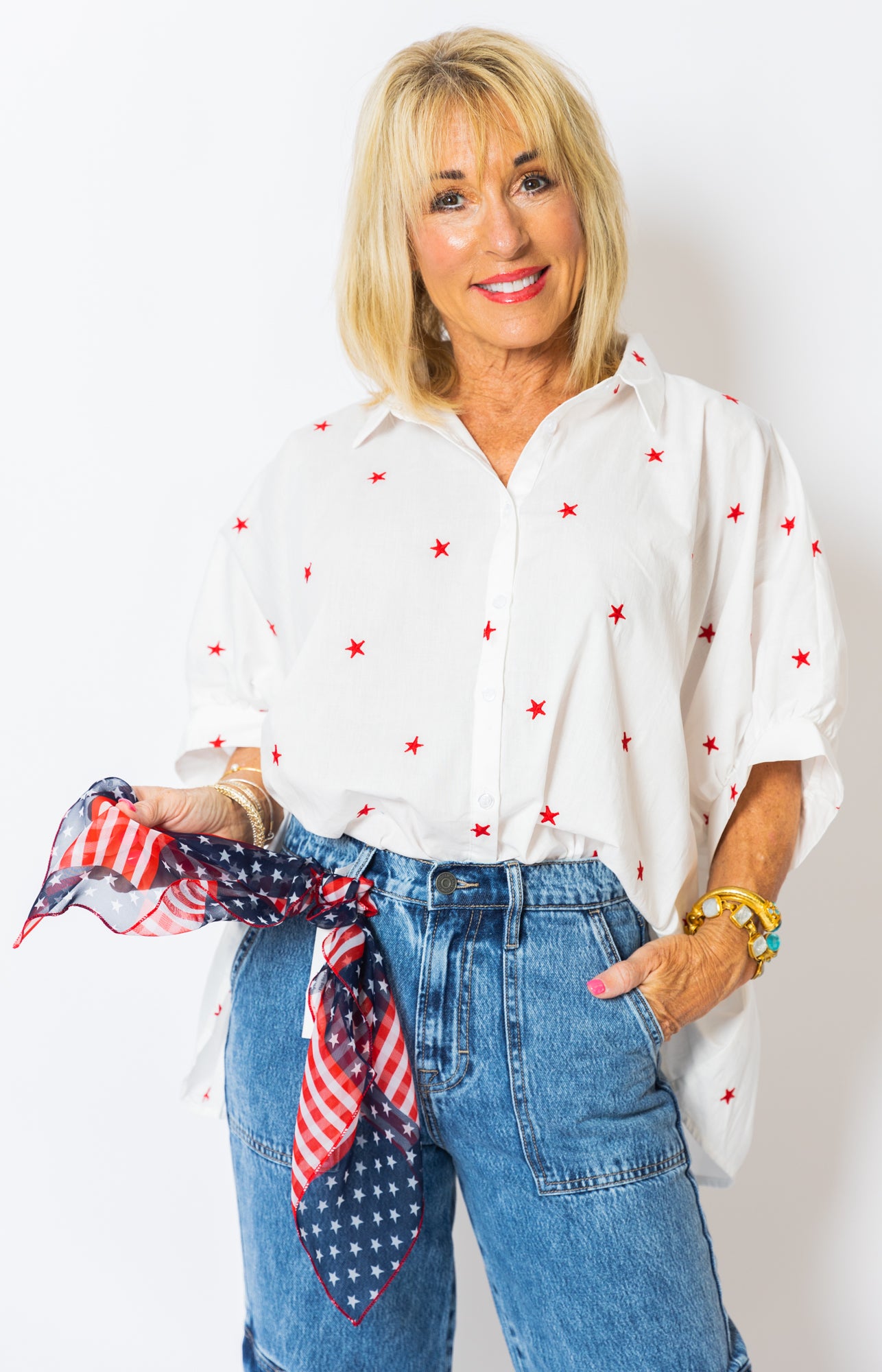 Star-Spangled Style Top, WHITE/RED