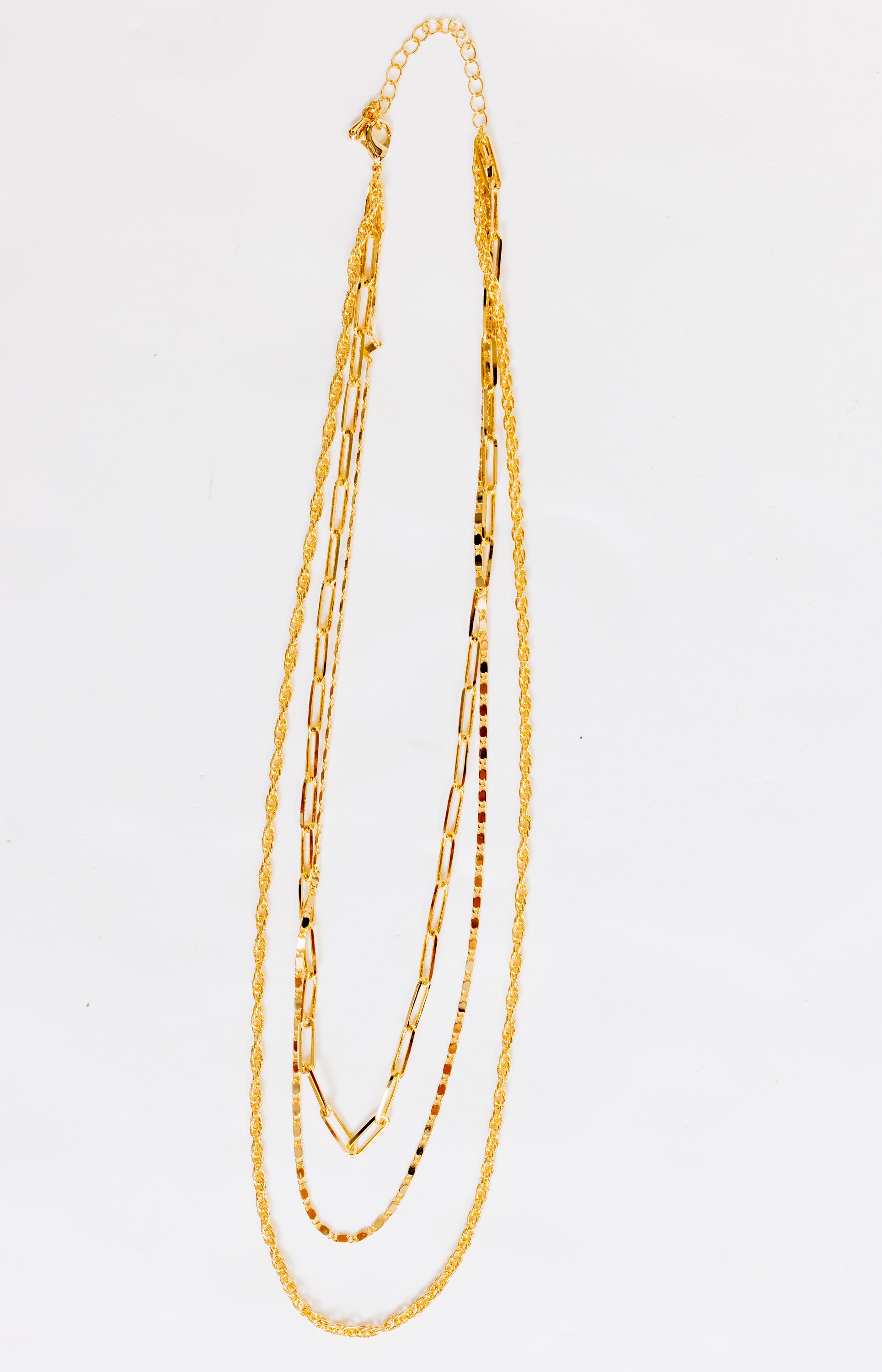 3 Row Chain Necklace, GOLD