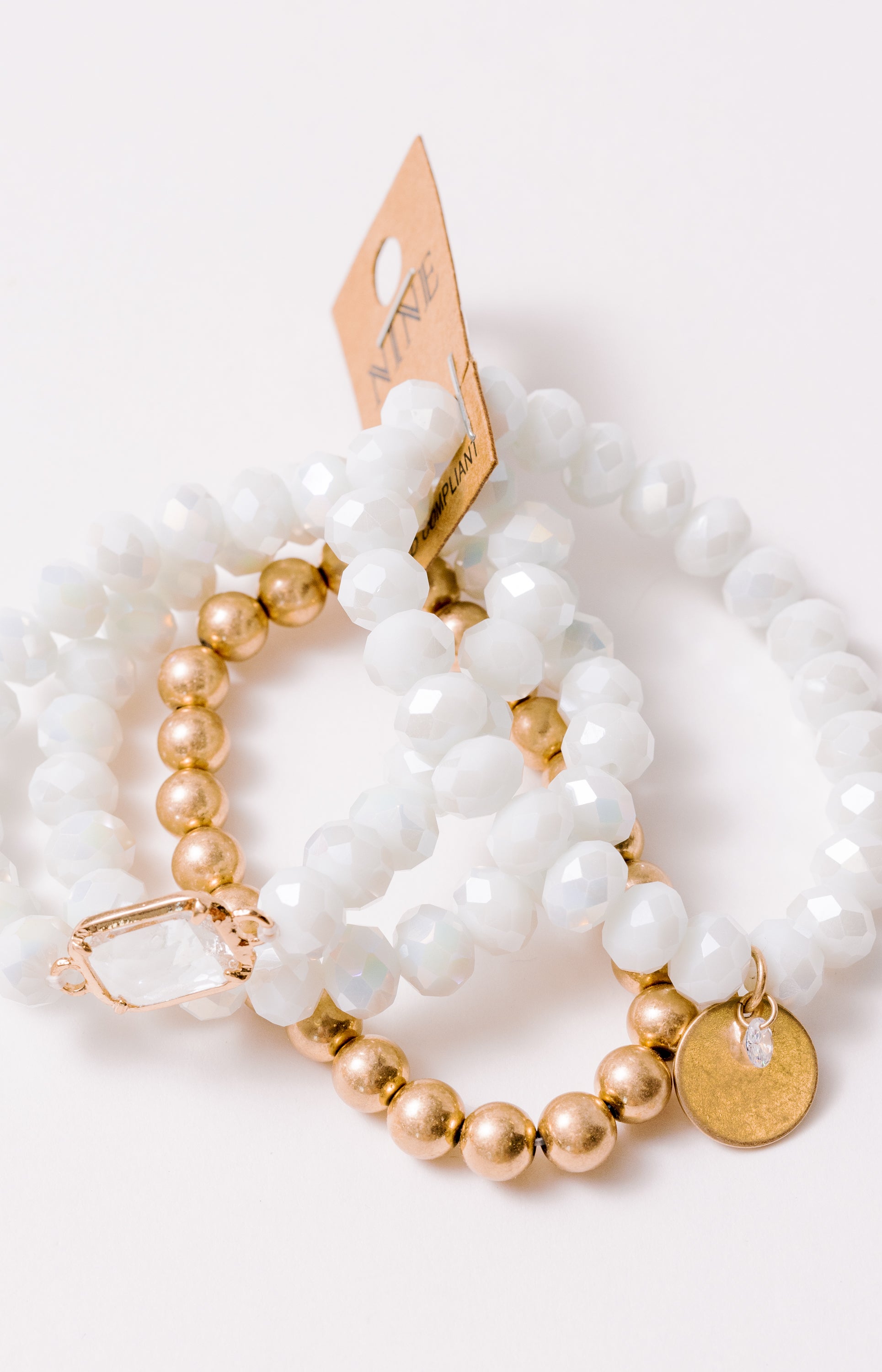 Lola Beaded Bracelet, WHITE/BROWN