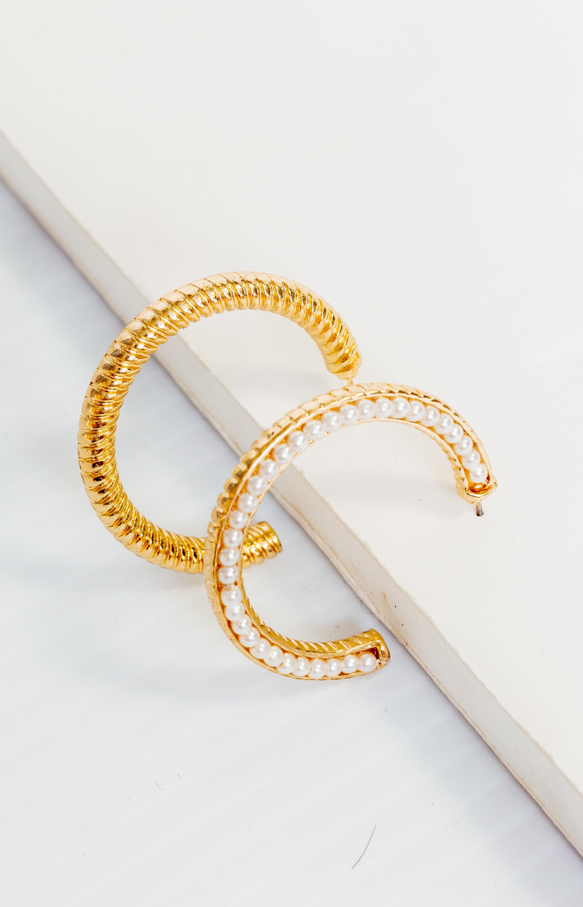 Pearl Detailed Hoops, GOLD