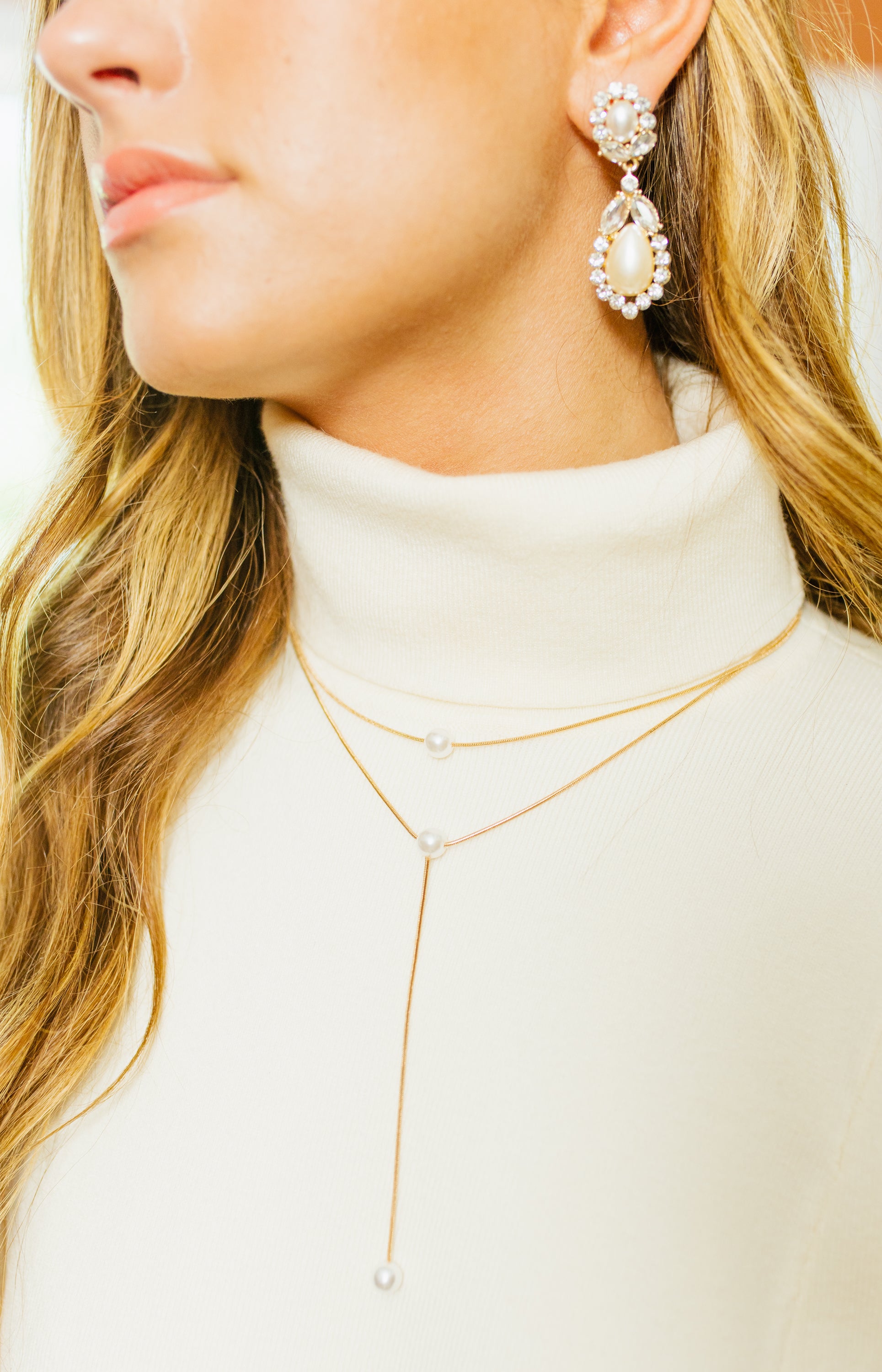 Layered Pearl Accent Necklace, GOLD
