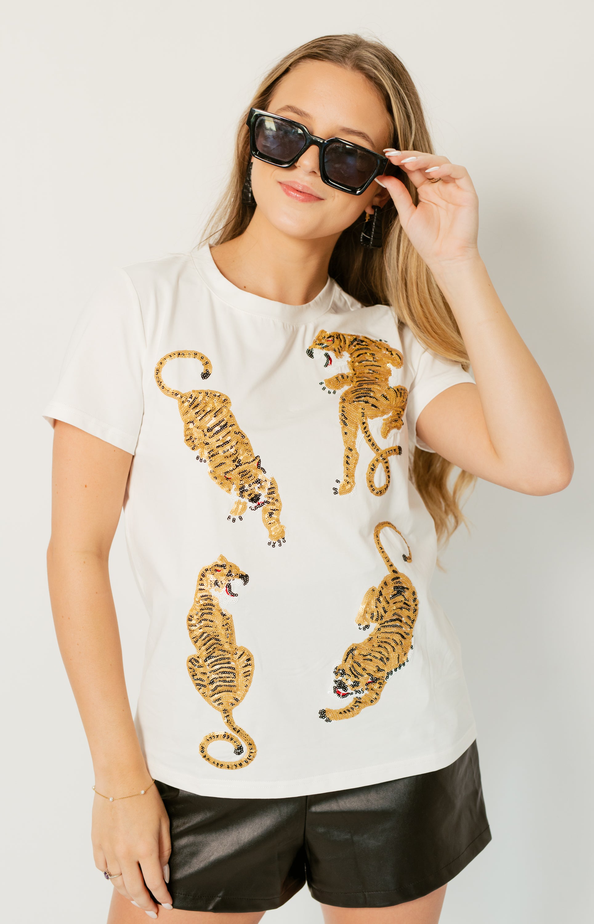 Queen of Sparkles: White Crawling Tiger Tee