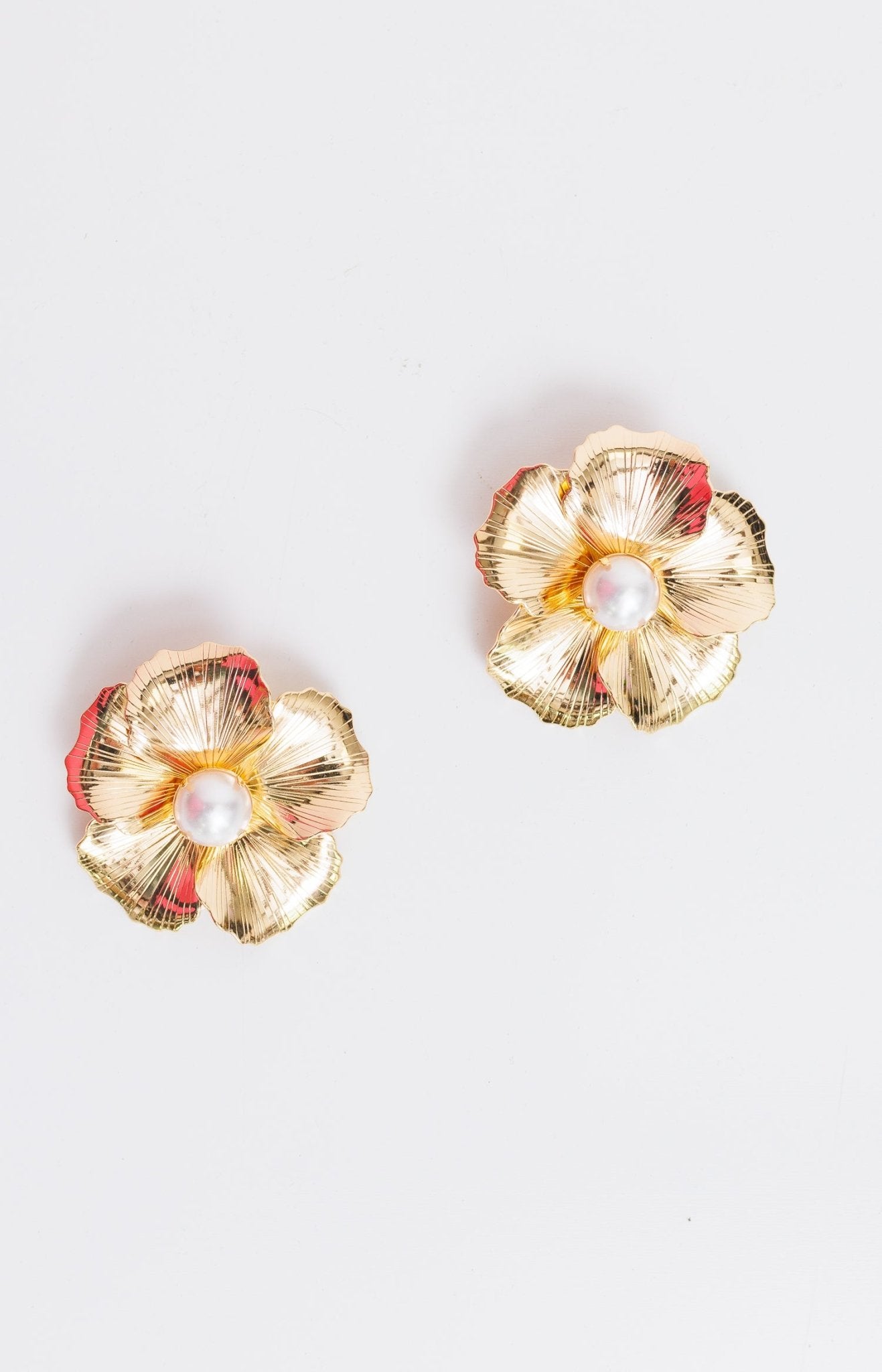Big Flower Pearl Earrings, GOLD - HerringStones